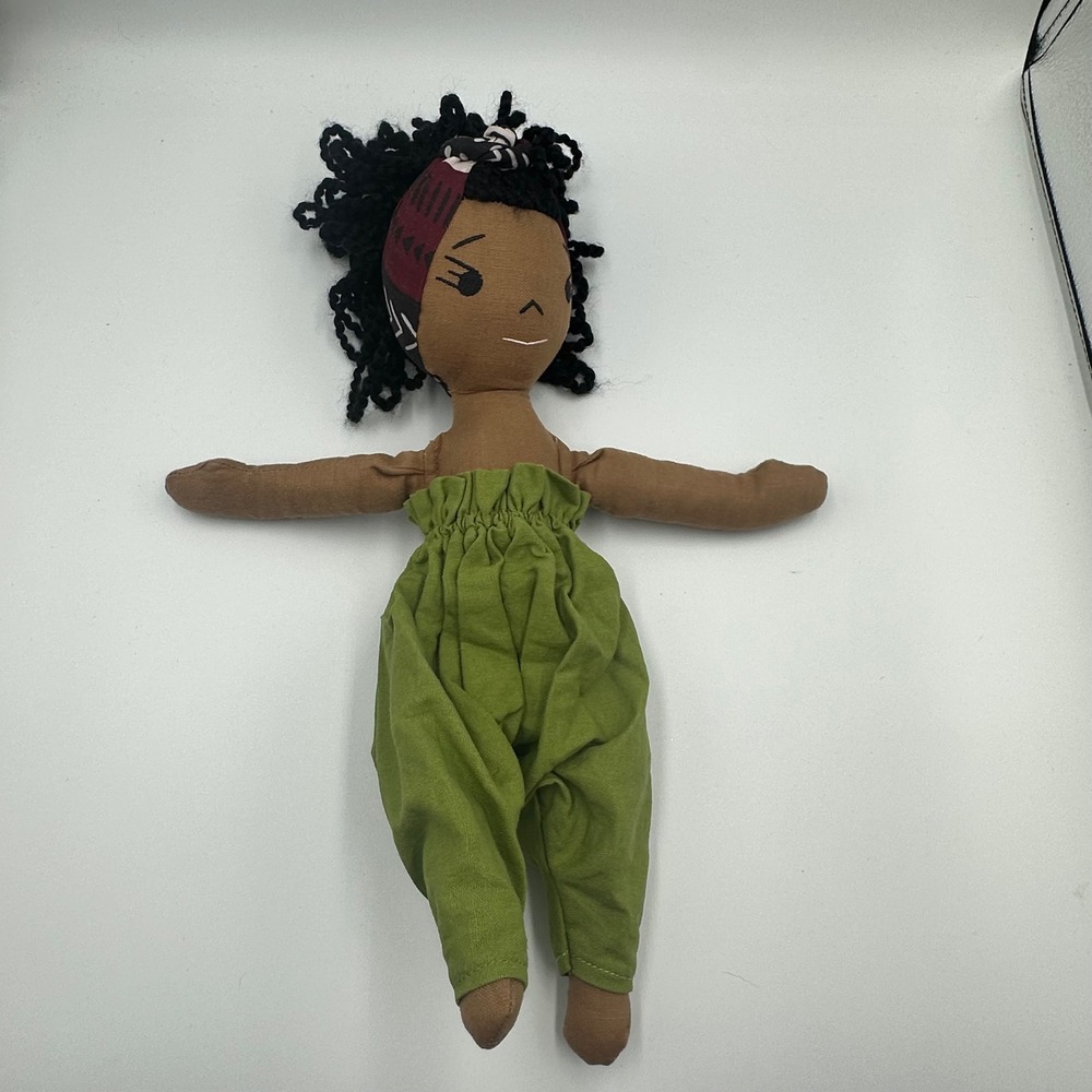 HarperIman Linen Keepsake Doll Green Harem Pants Yarn Hair Headwrap Plush Toy